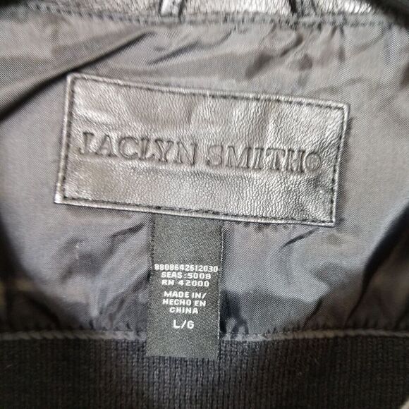 Jaclyn Smith Women Zip Up Leather Knit Mixed Media Jacket Sz L Black - Picture 7 of 8